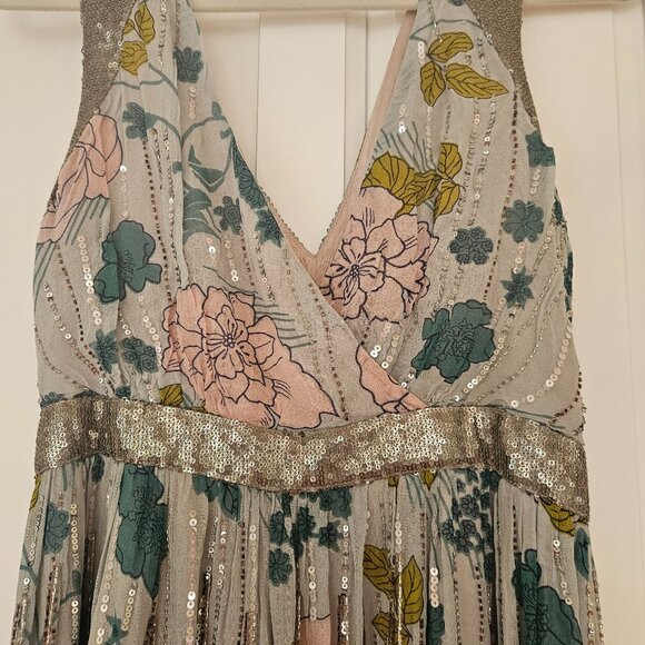 Anthropologie Sylvia Beaded Fringe Maxi Dress 2P NWT Petite Glam - Picture 3 of 4